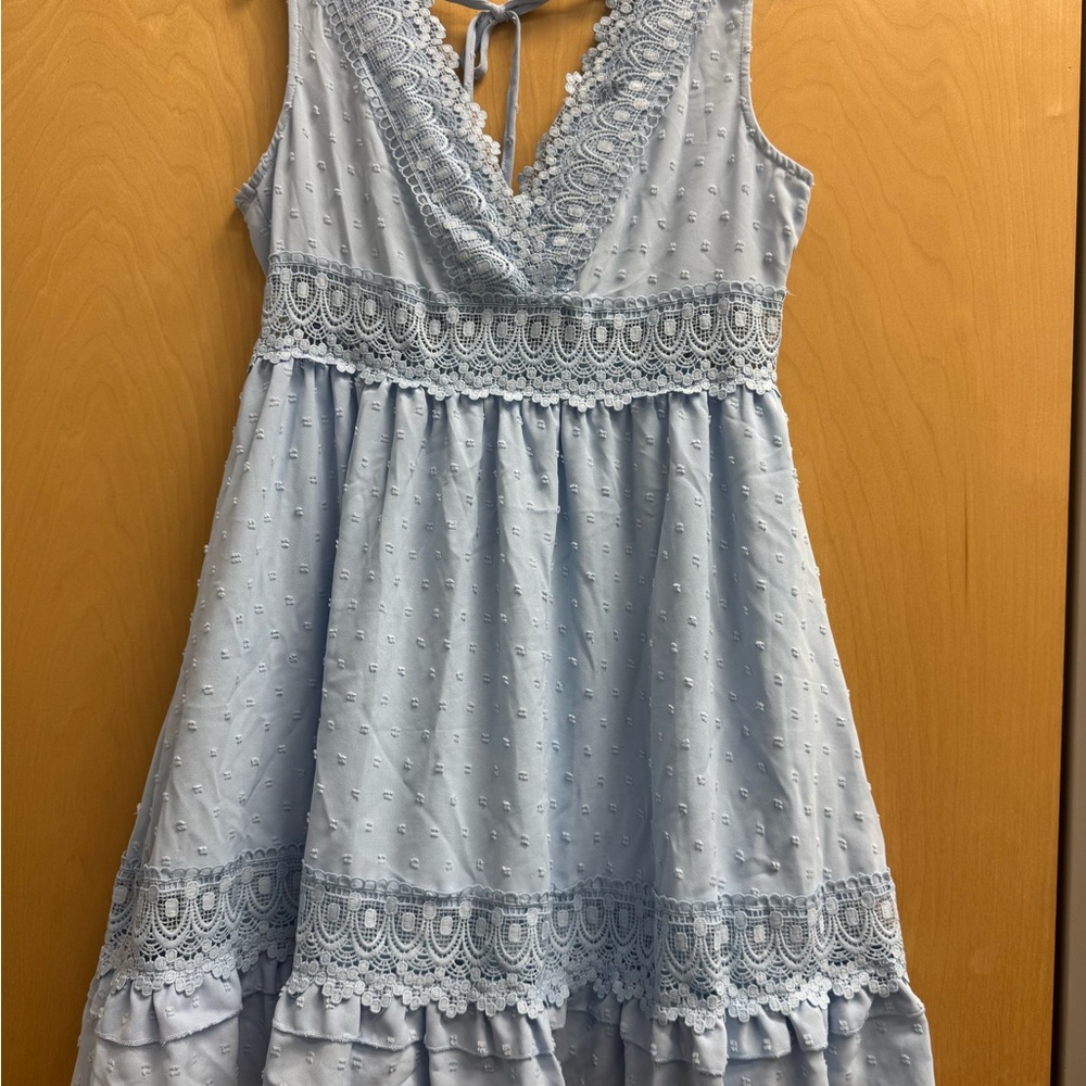 SHEIN VCAY A-Line Contrast Lace Tie Back 
Ruffle Hem Dress - Picture 3 of 11